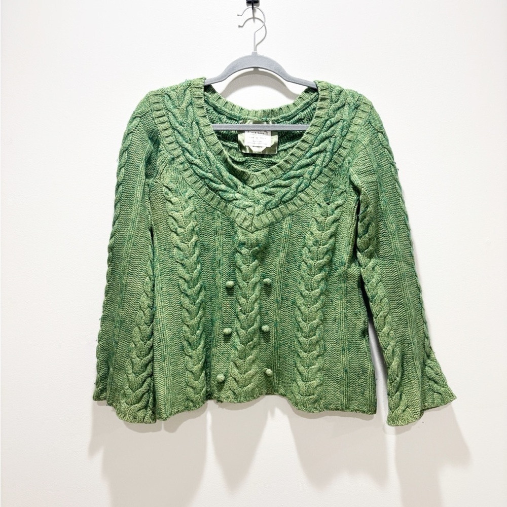 Old Navy Green V-Neck Cable Knit Sweater Vintage Y2K Size Medium